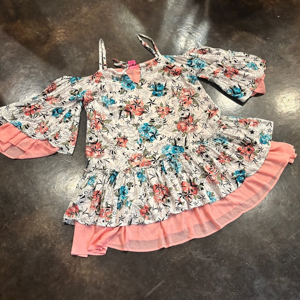 TORRID x BETSEY JOHNSON COLD SHOULDER SKULL & FLORAL PUNK ROCKER DRESS - Picture 4 of 6